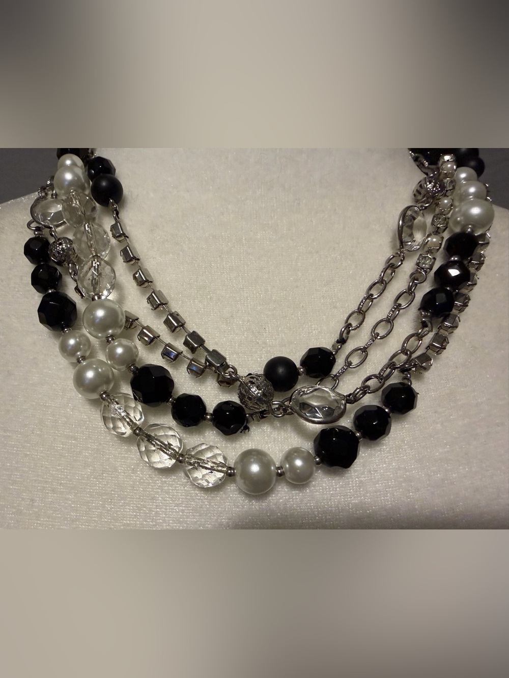 White House Black Market Black, Silver & Clear Multi-Strand Necklace